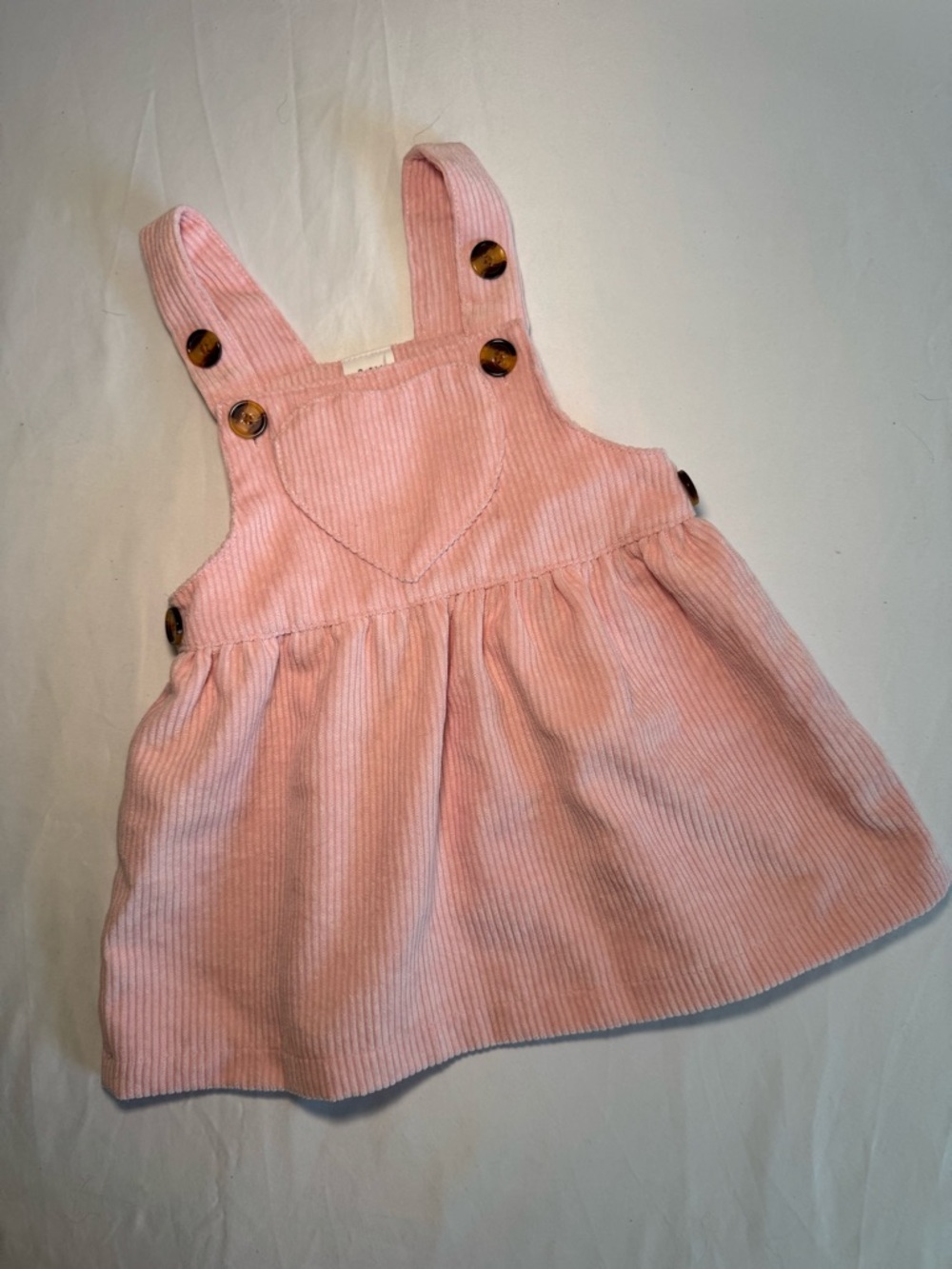 Pink Corduroy Pinafore Dress with Button Straps